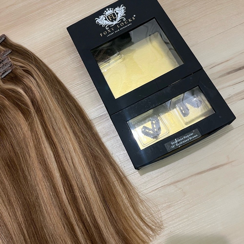 Foxy locks SUNKISSED BROWN - SEAMLESS CLIP IN HUMAN HAIR EXTENSIONS - Picture 4 of 8
